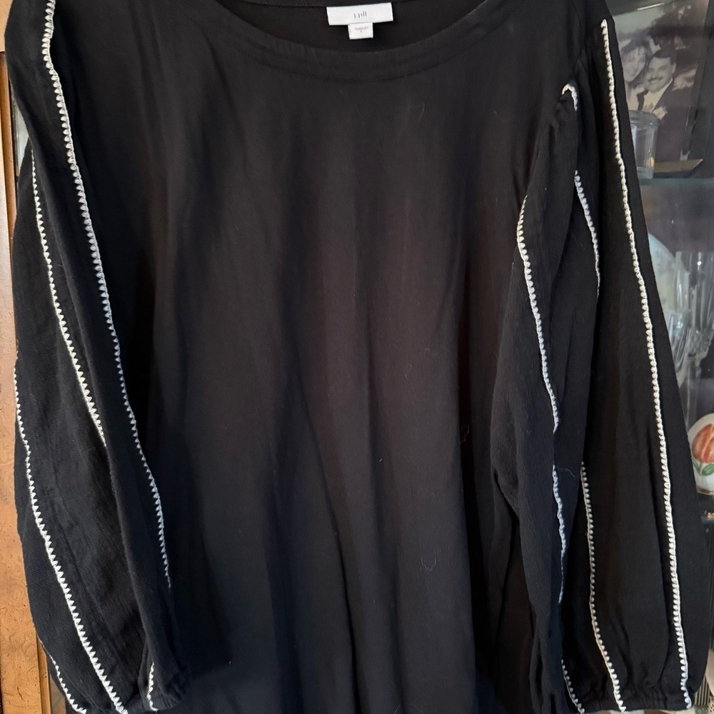 J. Jill Black Top with White embroidered Accents